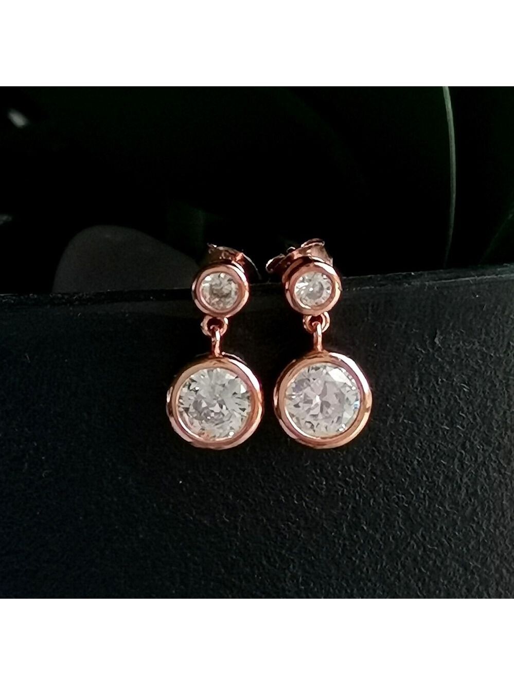 14k Rose Gold On Sterling silver CZ dangle drop stud earrings 🆕